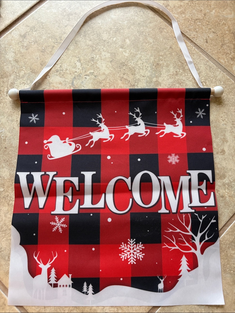Welcome Holiday Door Banner - Red & Black Plaid